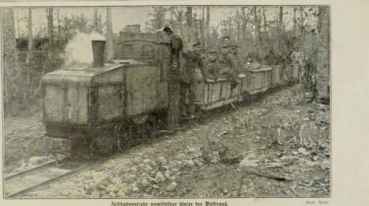 1917 - alter Druck - Feldbahnverkehr unmittelbar hinter der Westfront